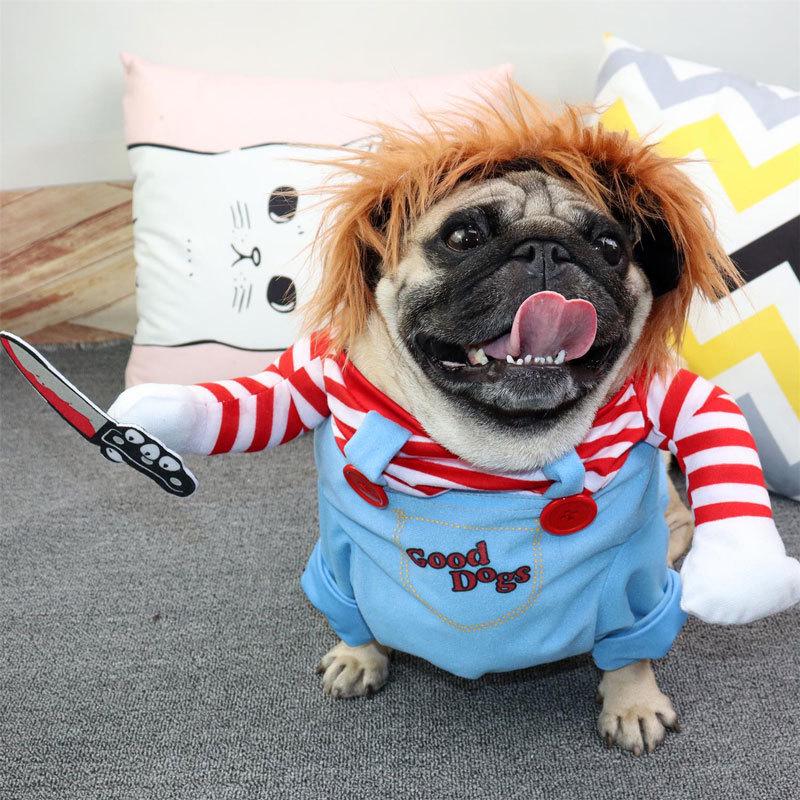 3D Killer Doll Dog Costume - Halloween & Christmas Prank Outfit for Pets