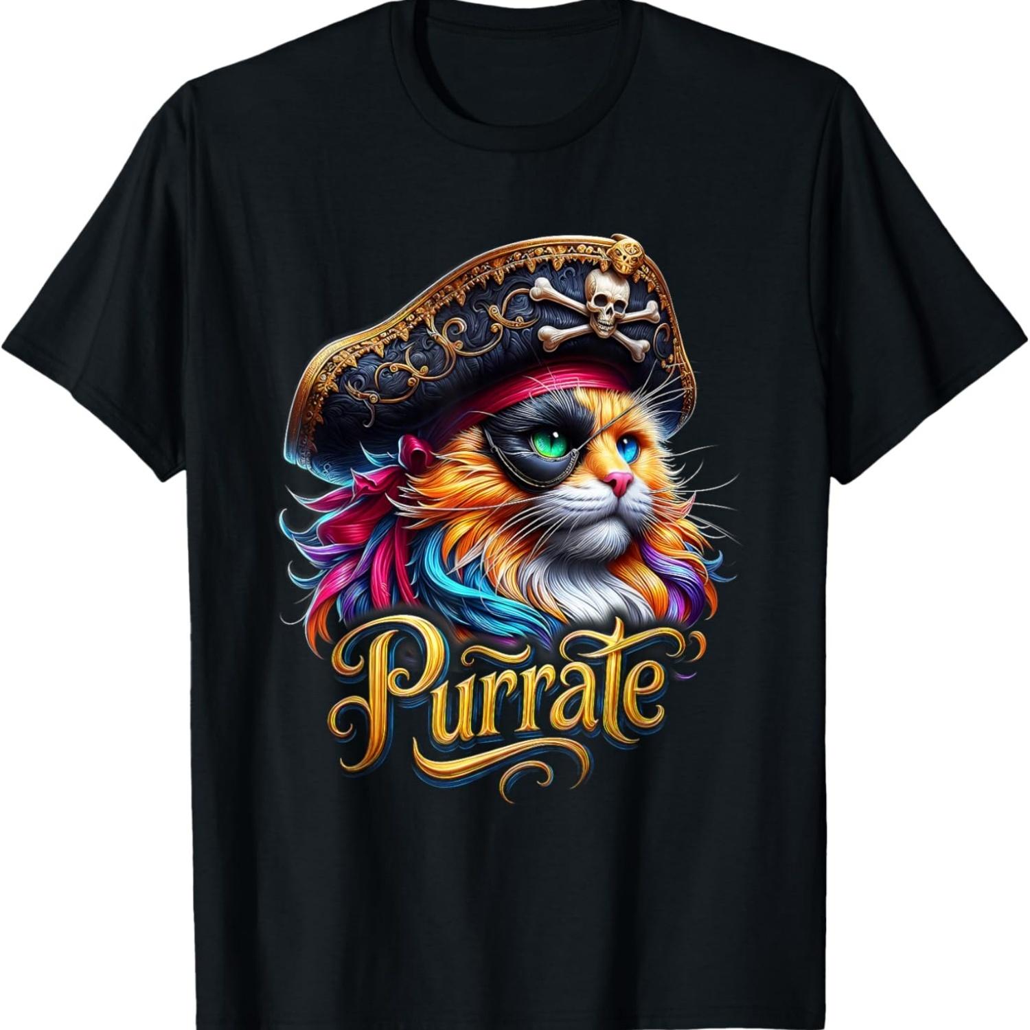 Cat Pirates Cat Purrate Cat Kitty Lover Adventure Memes T-Shirt S чёрный