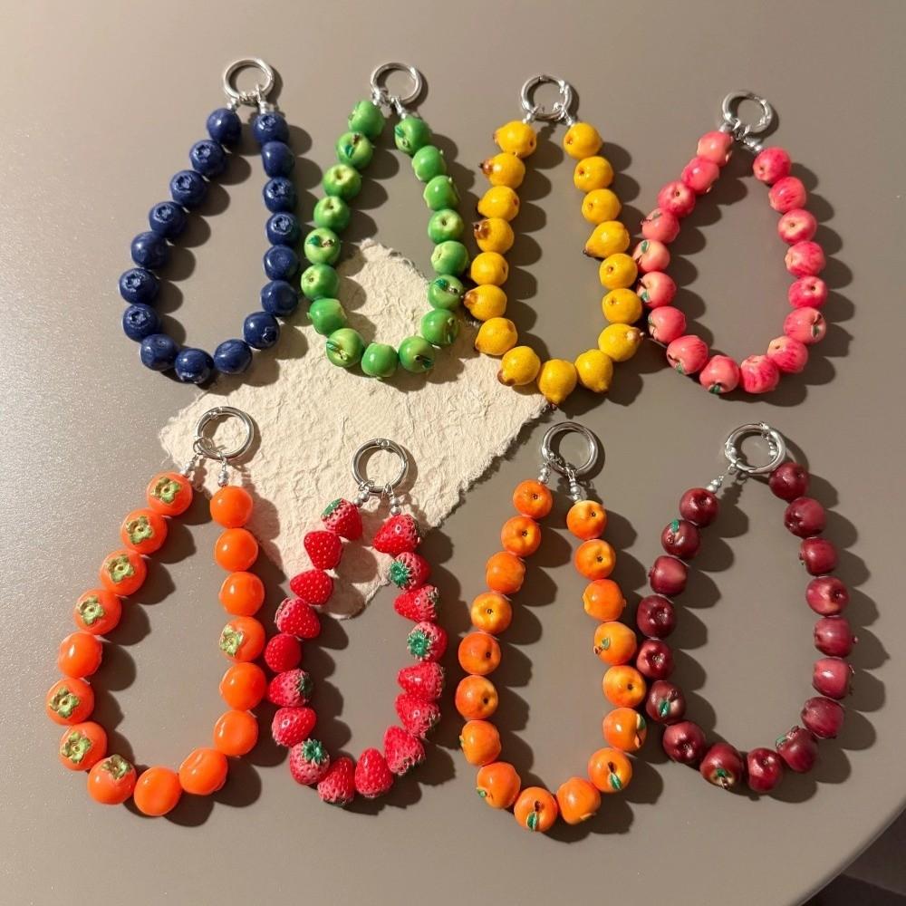 Blueberry Bag Charm Strawberry Mobile Phone Chain Fashion Fruit Beads Keychain Backpack Hanging