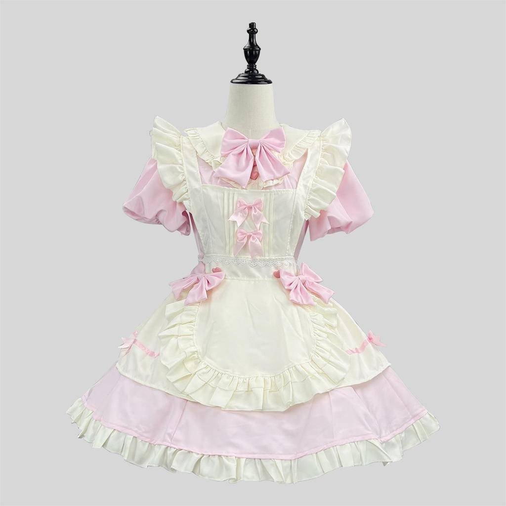 Elegant French Lolita Dress with Flutter Sleeves and Waist-Hugging Apron