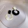Asymmetric Hollow Round Earrings Black White Contrasting Colors Circle Drop Earrings Women Simple Geometry Statement Zircon