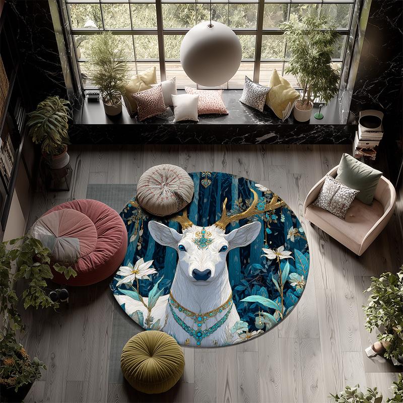 Blue Series Animals,Round Area Rug,Carpet Rug for Living Room Bedroom Sofa Playroom Decor,Non-slip Floor Mat