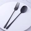 Bisda Cutlery Set, Spoon and Fork, Black, Serves 2, Stainless Steel, Durable, Mirror Finish, Perfect for Curry, Pasta, Salad, Soup, and Guests (Set of