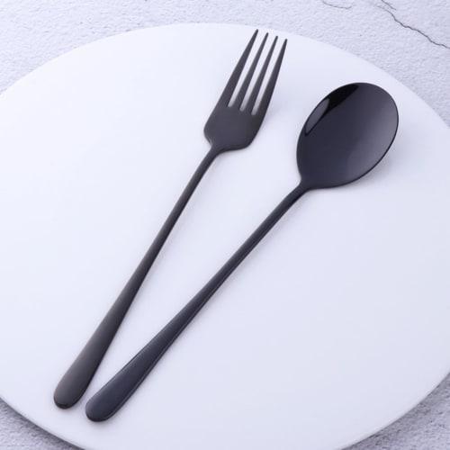 Bisda Cutlery Set, Spoon and Fork, Black, Serves 2, Stainless Steel, Durable, Mirror Finish, Perfect for Curry, Pasta, Salad, Soup, and Guests (Set of