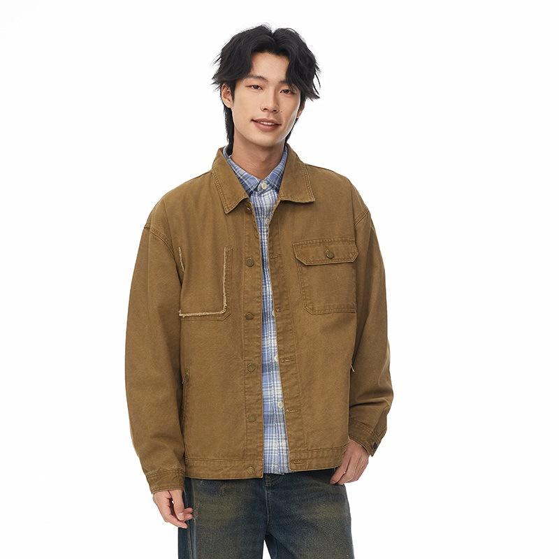 

American Retro Work Jacket Men Loose Cotton Style Hunting Denim Jacket Men S