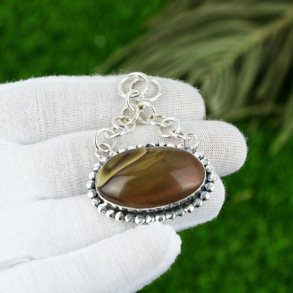 Natural Polychrome Jasper Gemstone Pendant 925 Sterling Silver Jewelry For Girls