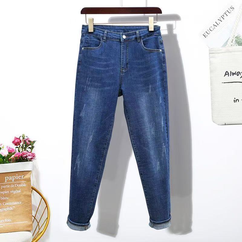 Spring Autumn Women's High-waist Jeans Slim Fit Stretchy Plus-size Skinny Jeans Tight Nine-point Pants