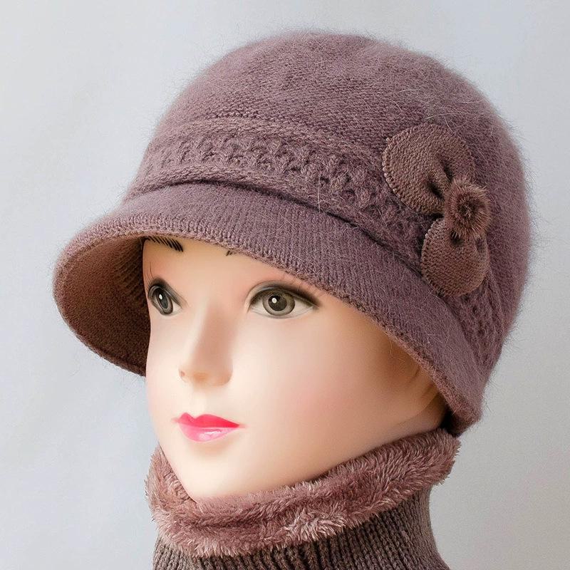 Elegantní vlněná čepice a šála pro zralé ženy - Plus sametově hřejivé, pletenina z veverčí vlny, všestranný design pro podzim/zimu