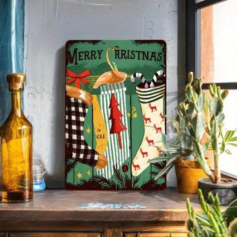 Metal Wall Art Vintage Christmas Sign for Home Decor Metal Poster Vintage Christmas Tin Sign for Wall Decor