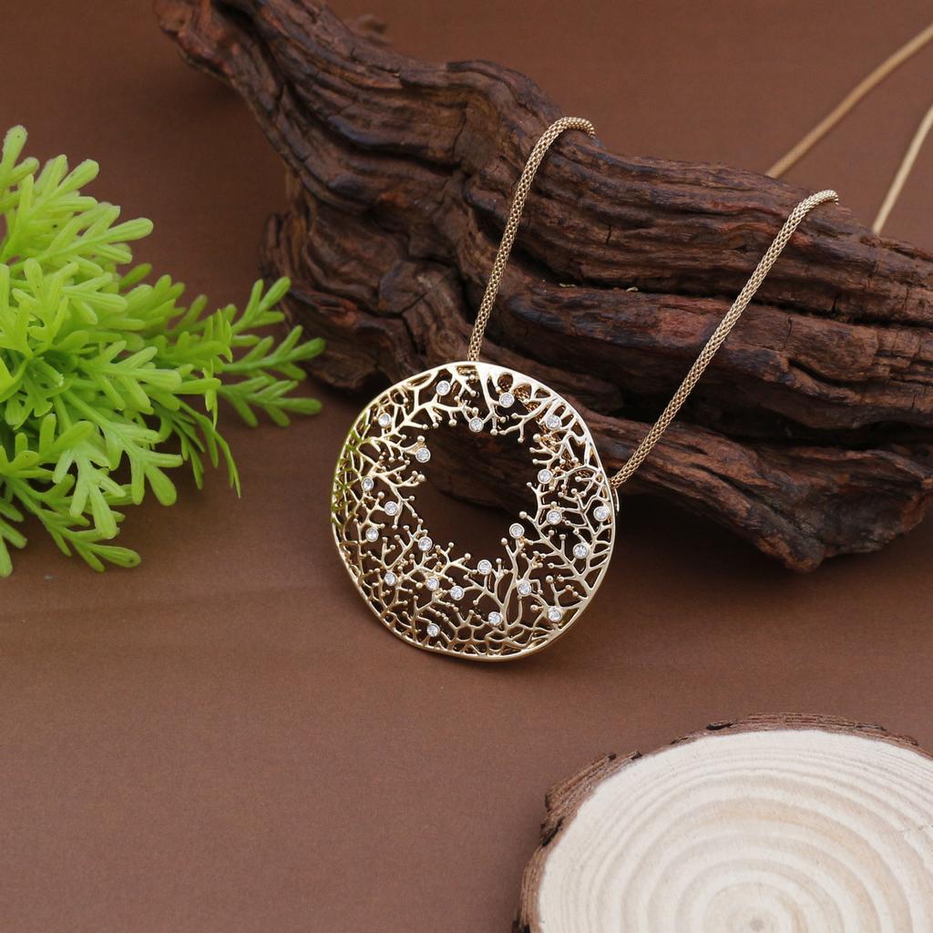 New round hollow irregular coral pendant women's high sense diamond-set geometric coral necklace