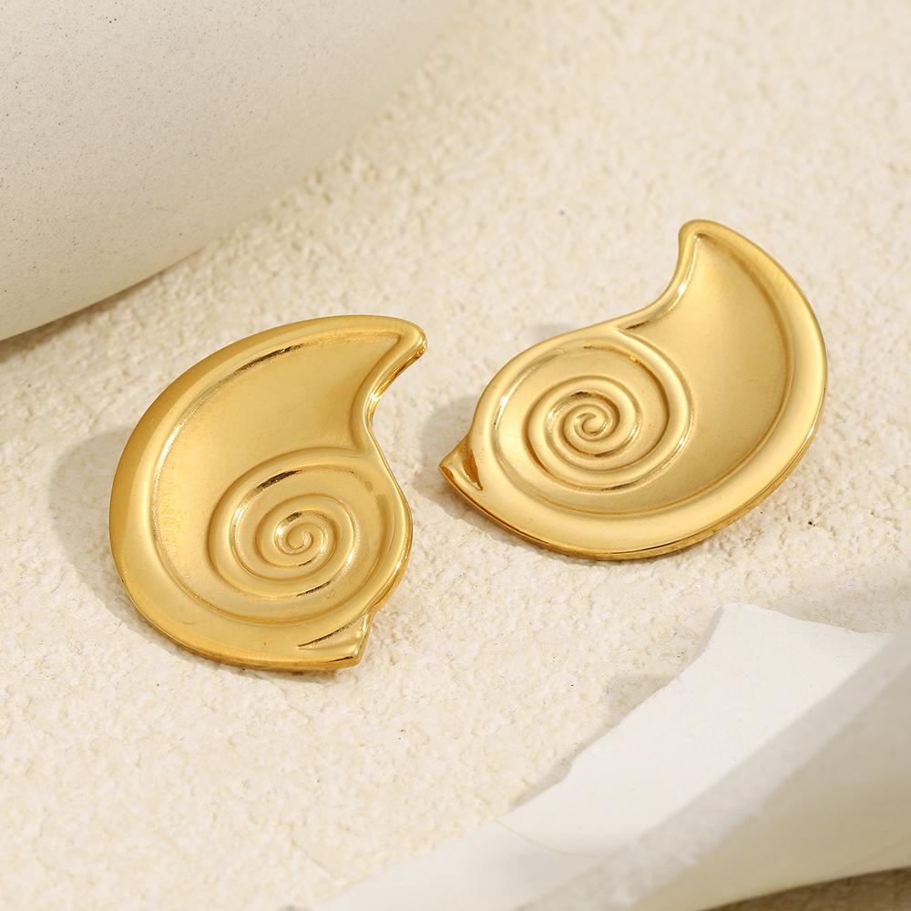 MamacitaSlay 316L Stainless Steel Spiral Stud Earrings 18K Gold Plated Waterproof Jewelry For Women Ocean Inspired Earrings