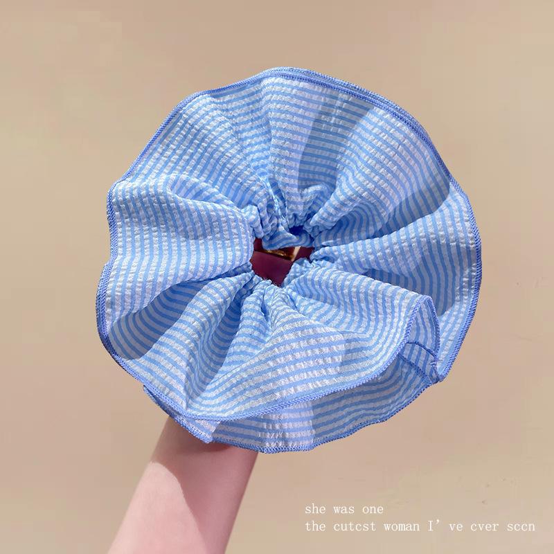 Striped Double-layer Large Intestine Hair Band Niche Versatile Girl Back Head Hair Rope Women's Atmosphere Hair Accessories