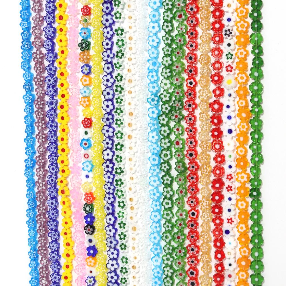 1 Strand Colorful Thousand Flower Lampwork Beads Flat Plum Blossom Loose Beads DIY Handmade Crafts Bracelet Jewelry Accessories