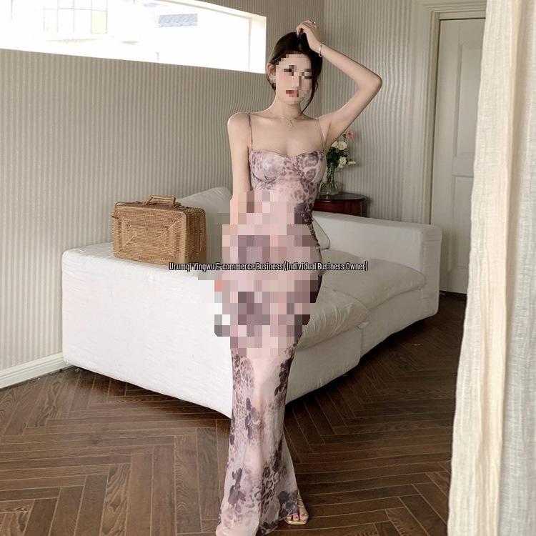 Ретро-платье-сетка bodycon с леопардовым принтом в французском стиле для женщин - Сексуальный летний облегающий топ-майка L