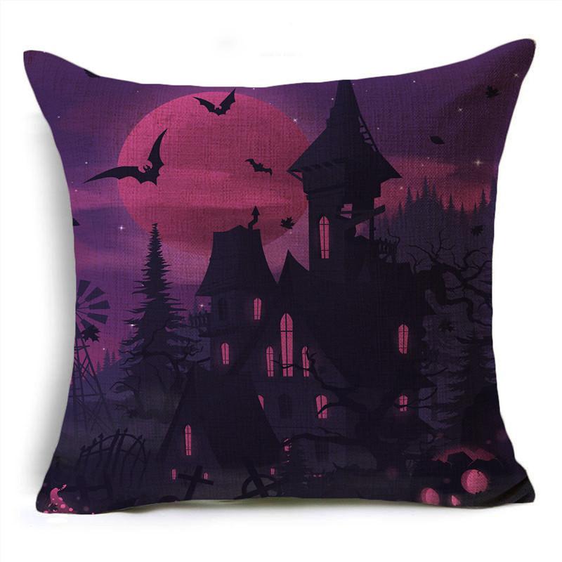 

Ins популярный фиолетовый Хэллоуин ночь кладбище тыквы льняная наволочка декоративная наволочка для дивана гостиная вечеринка 40x40cm