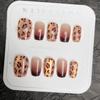 Xiaohongshu Golden Autumn Leopard Cat Eye Press-On Nails, Reddish-Brown Gradient French Style.