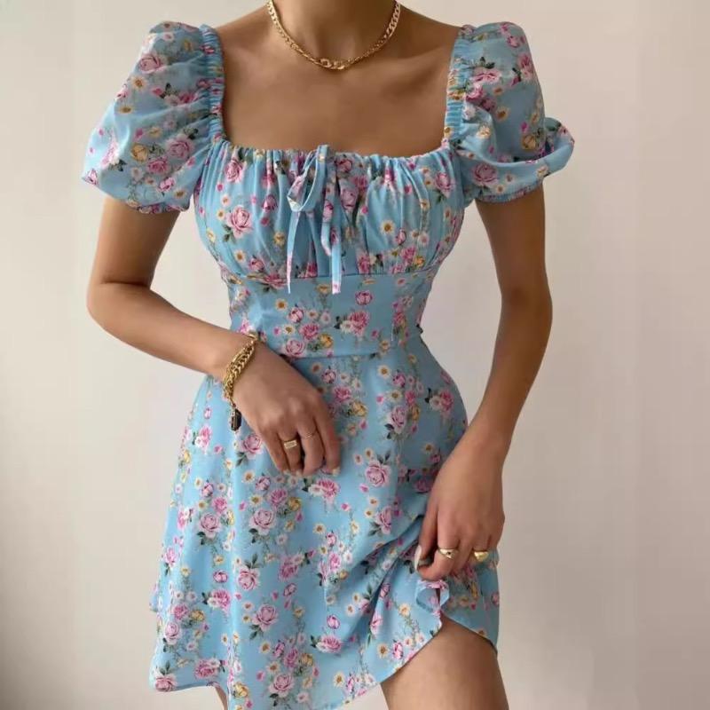 Women's Summer Bubble Sleeve Floral Dress