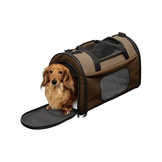 Iris Ohyama Pet Carrier, Foldable, with Storage, Seat Belt Fixable, Brown, Small Dog, M Size
