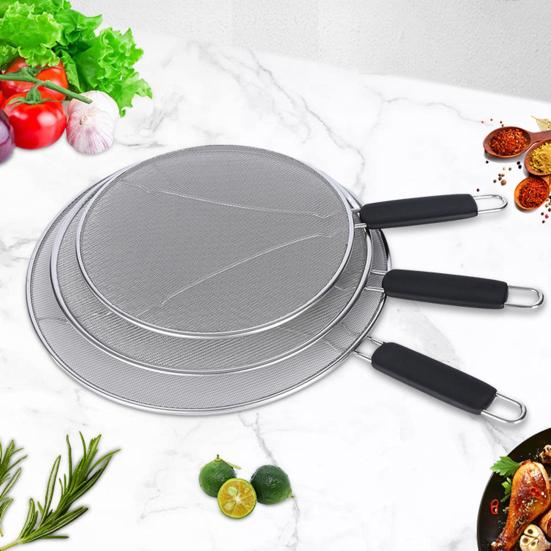 Grease Splatter Guard Stainless Steel Fine Mesh Screen with Easy-Grip Handles Blocks Oil Stains Splash Resistant Cooking Tool