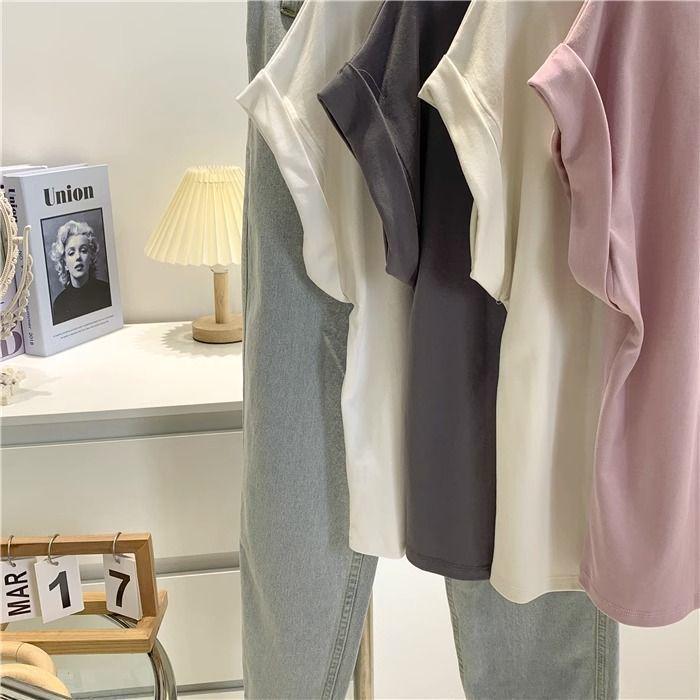 Women's Pink Modal Cotton Flared Sleeve T-Shirt - Korean Style Summer Top