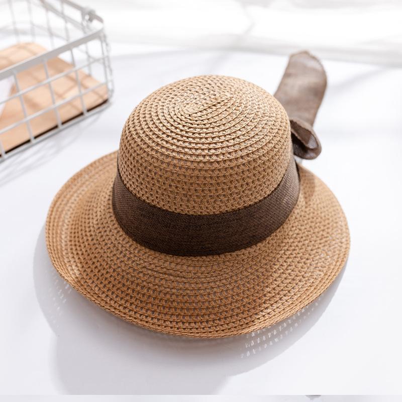 Straw Hat Women'S Summer Sunscreen Visor, Big Brim Sun Hat, Upturned Bow, Cool Hat, Beach Travel Stall