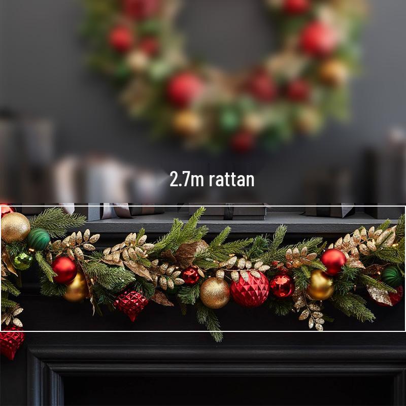 Rattan Christmas Wreath & Tree Set: 50/60/80CM Door Hanging & 2.7M Garland, Perfect for Holiday Window Décor
