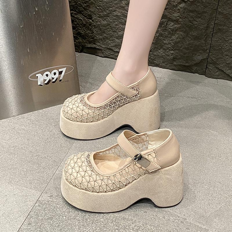 Fashion Hollow Breathable Chunky Heels Slippers Platform Wedges Sandals Summer Block High Heels for Women Shoes Loafers Sandalias