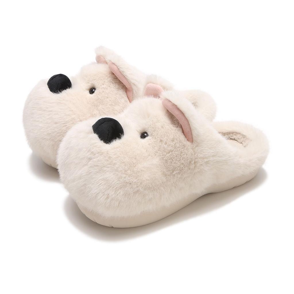 Westie Dog Cotton Slippers Women Winter Anti Slip Couples Plush Slippers Thick Sole Warm Fleece Lined