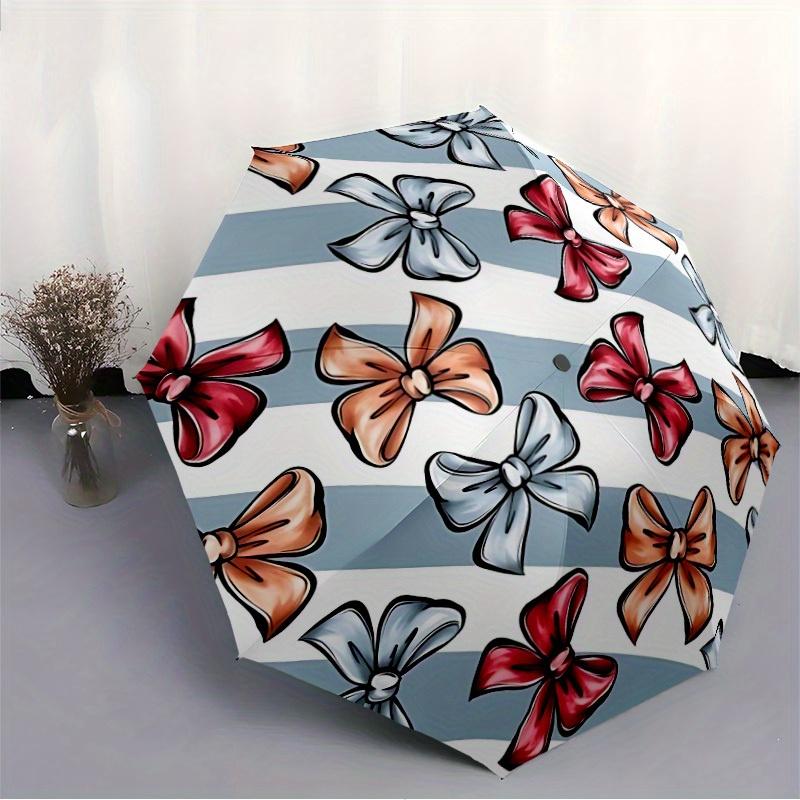 1pc Bow Pattern Automatic Folding Umbrella - Portable Foldable Design with 8 Ribs, Durable Plastic & Iron Frame, Casual Outdoor Accessory Fo