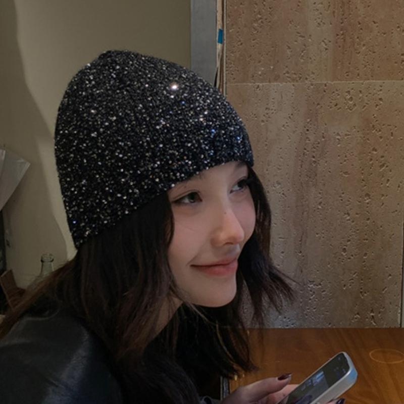 Cool Black Sequins Party Hat Breathable Skull Hat Party Bonnet Knit Hat