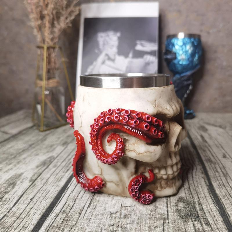Skull Octopus Stainless Steel Mug Gothic Whiskey Beer Cup for Halloween Bar Club Party Personalized Home Drinkware Holiday Gift