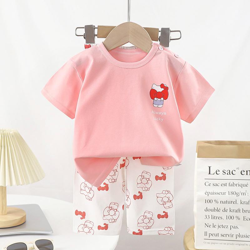Sommer Kinder Kurzarm O Neck T-shirt Hosen Set Casual Baggy 2 stücke Anzug Baumwolle Cartoon Printes Outfit