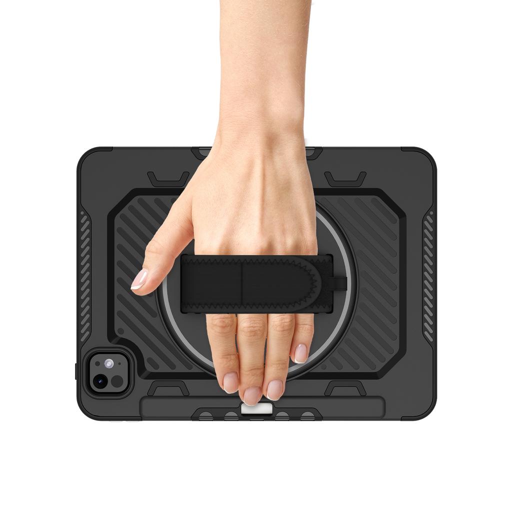 For iPad Pro 11 (2024) Case Kickstand PC+TPU Shockproof Tablet Cover with Hand Strap