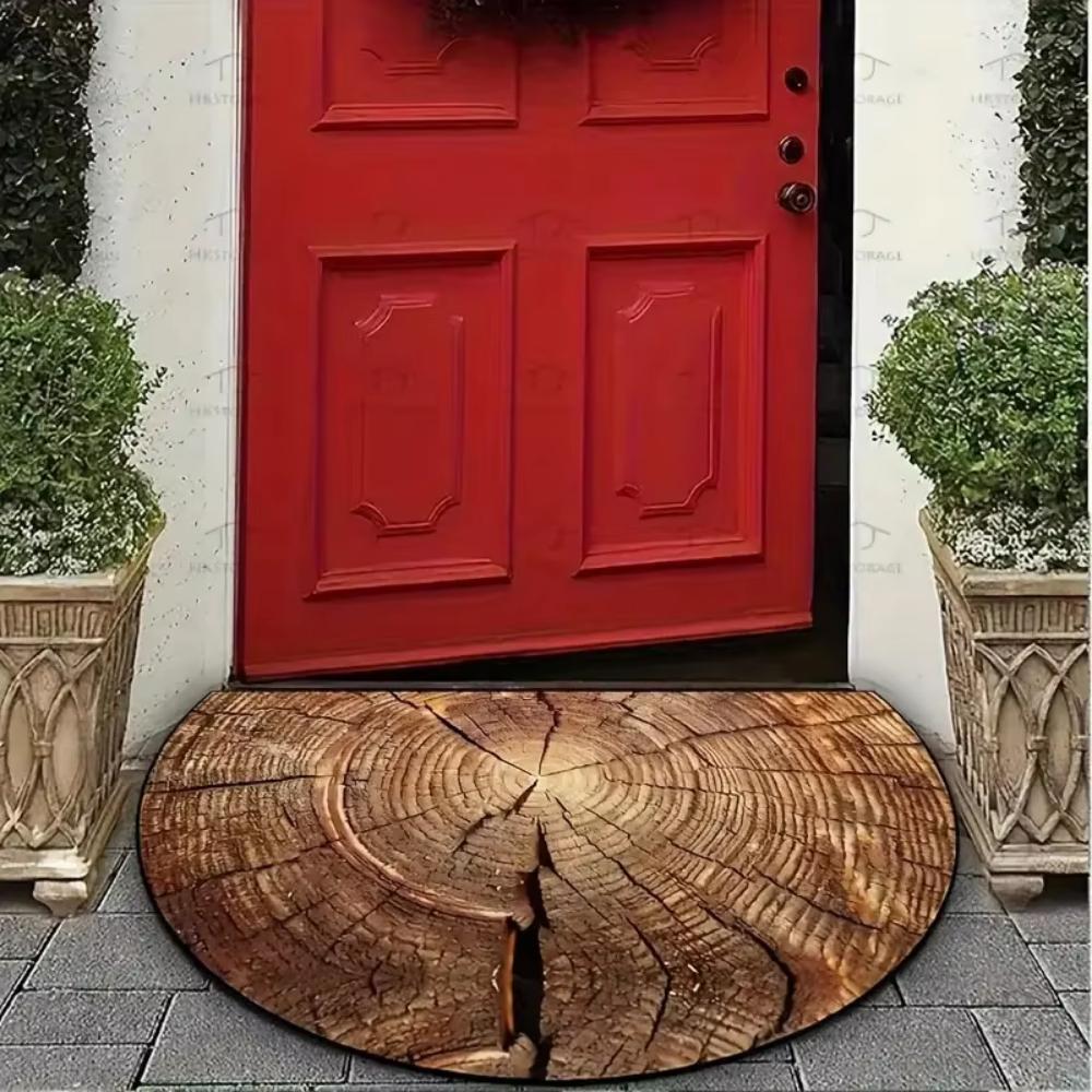 Flower and Bee Theme Half Round Rug Indoor Outdoor Doormat Living Room Bedroom Bathroom Patio Home Decoration