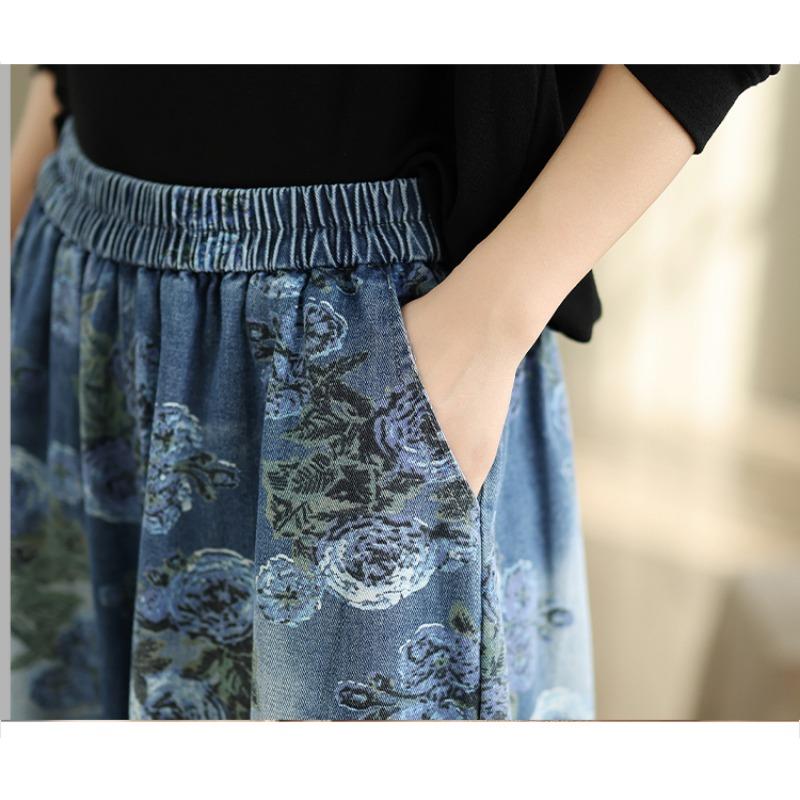 DIMANAF Plus Size Autumn 2025 Jeans New Long Pants Women Loose Denim Trousers Big Size Casual Floral Print