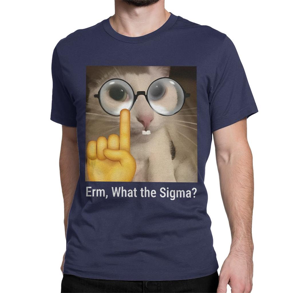 Erm What The Sigma T Shirt Men Women Pure Cotton Awesome TShirt Round Neck Funny Meme Cat Tees Short Sleeve Tops Classic
