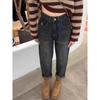 Plus Size Fleece-Lined High Waist Harem Jeans for Women - Autumn/Winter Slimming Carrot Fit