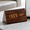 Voice-Activated Wooden Office Silent Multifunctional Digital Clock with Temperature Display and Student Alarm
