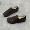 Johnature Retro Plüsch Damenschuhe Rinds Wildleder Flachboden Wildleder Lässig Elastisches Band Warme Baumwollschuhe