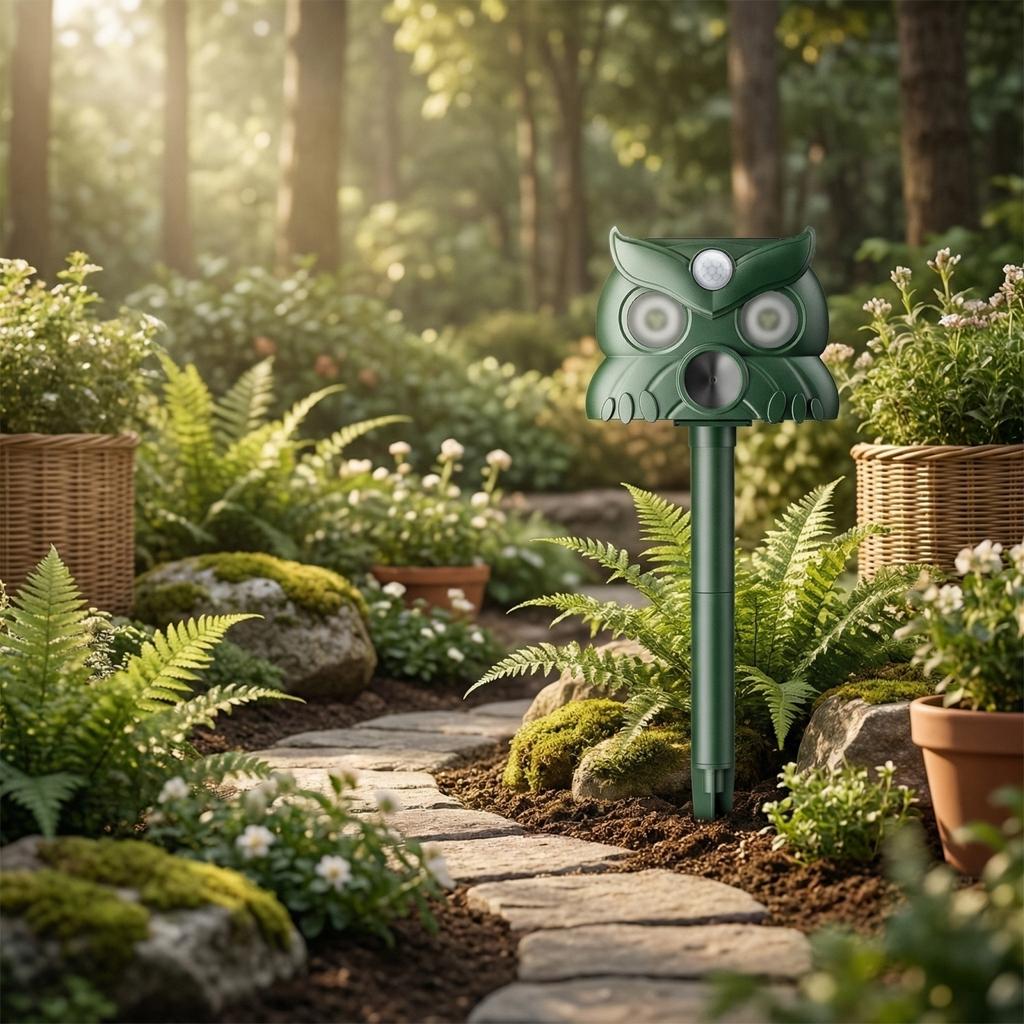 Outdoor Animal Repeller with Ultrasonic Sound Motion Sensor and Waterproof Design for Garden Yard Farm Protection Stake Mounted