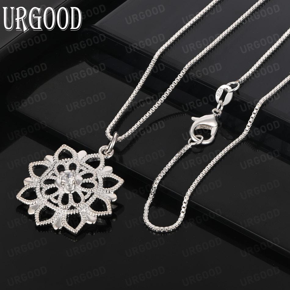 925 Sterling Silver Fashion Flower Pendant Necklace Wedding Jewelry