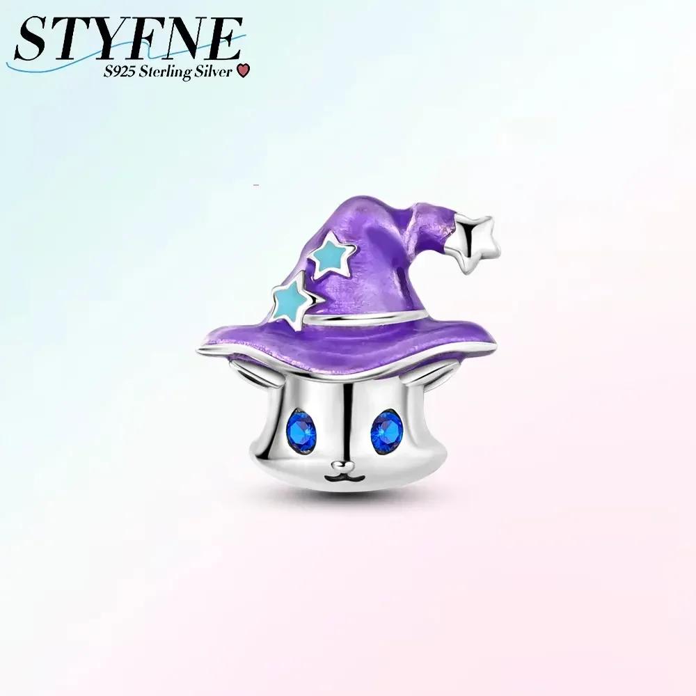 Halloween Leuchtender Magischer Hut Hexe Schwarze Katze Kürbis Charm Perle Kupfer Passend für Originalmarken Armband Schmuck Geschenk