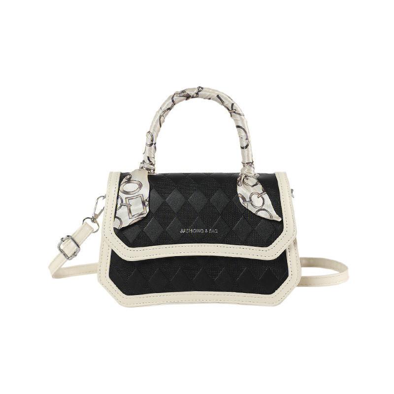 Trendy Color Block Pu Leather Shoulder Bag For Women Stylish Quilted Small Handbag чёрный