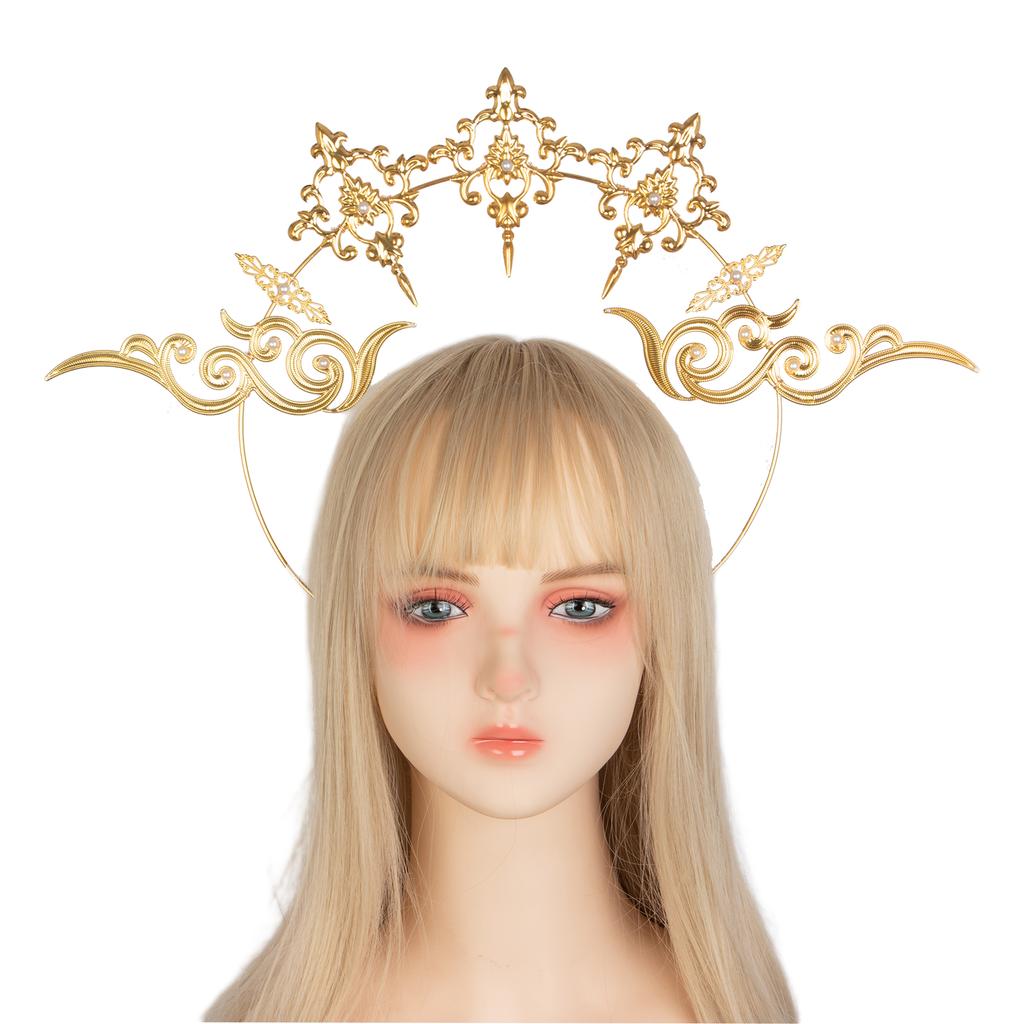 Handmade Halo Crown Headpiece Lolita Goddess KC Gothic Angel Headband Halloween Christmas Party Headdress Hair Accessories