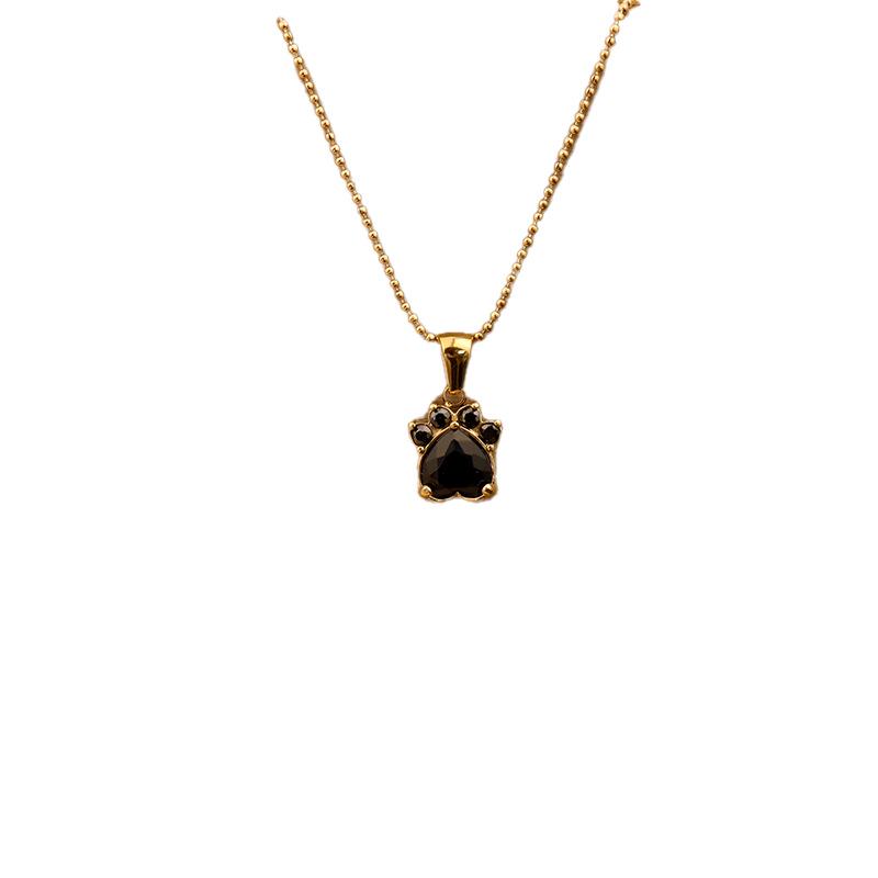 18K Gold-Plated Titanium Cat Paw Pendant Necklace with Colorful Zircon Hearts for Women