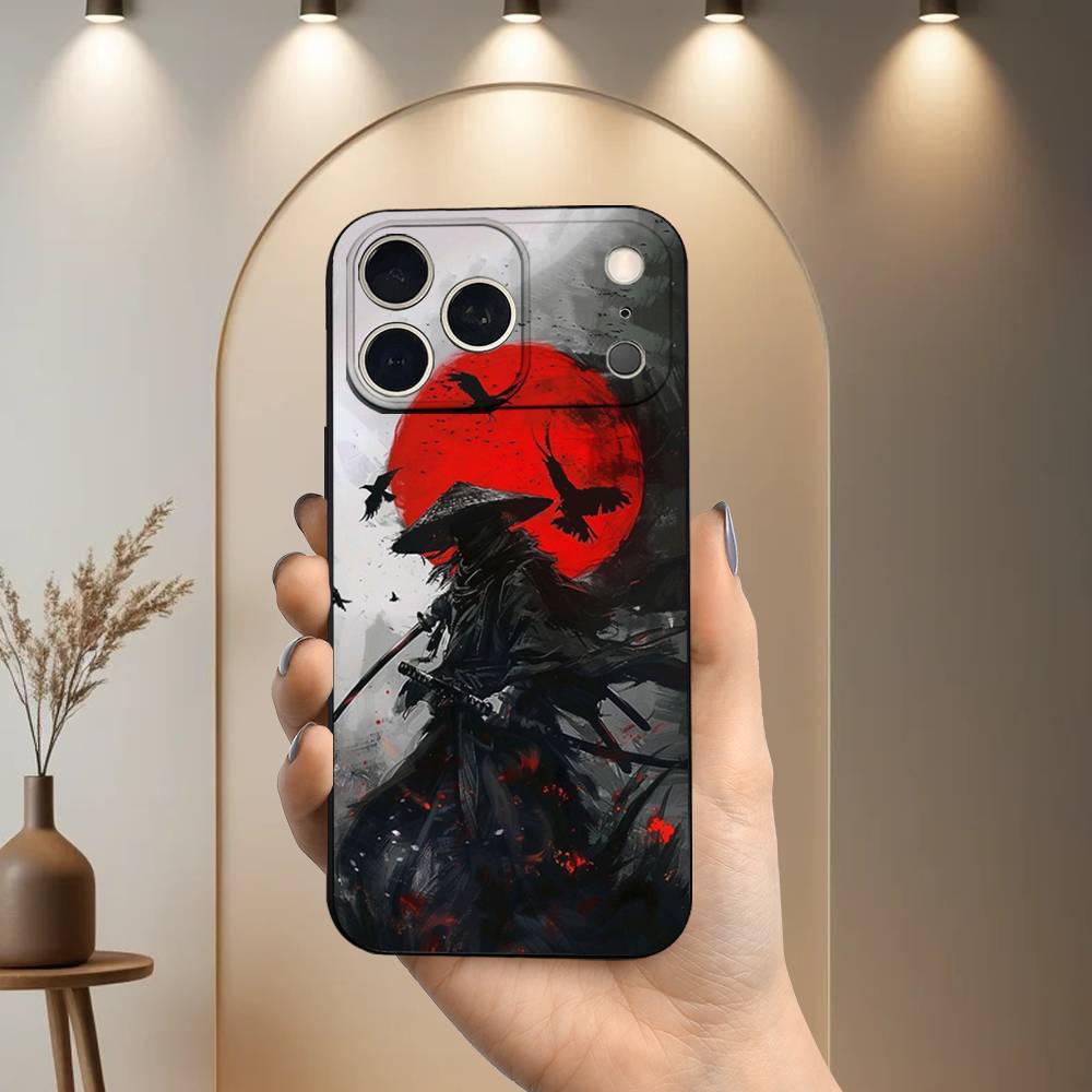 Samurai Art Bushido Phone Case For iPhone 17,16,15,14,13,12,11 Plus,Pro Max,XS,X,XR,SE,Mini,8,7,Soft Silicone Black Cover