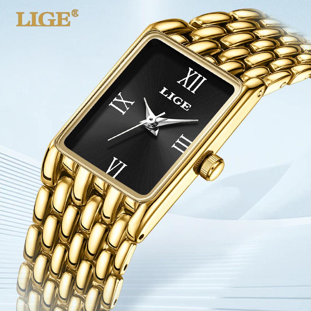 LIGE Damenuhr, schlicht, exquisit, elegant, neues Design, Edelstahl, wasserdicht, Damenuhr