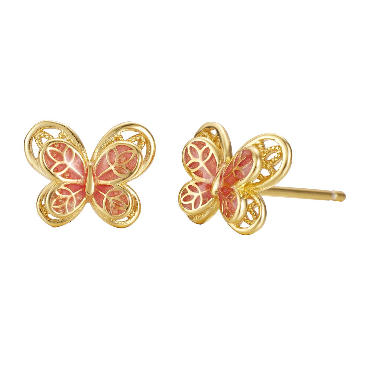 

S925 sterling silver enamel butterfly stud earrings women s retro court style hollow earrings horse dress 925 Silver