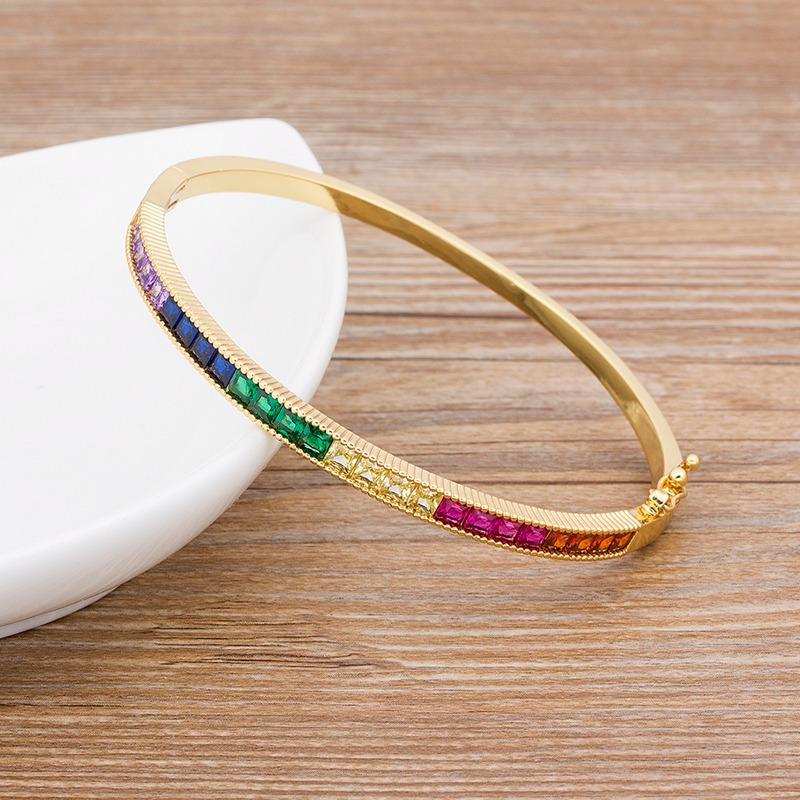 AIBEF 2021 New  Charm Rainbow Rhinestone Bangles Copper Zirconia Cuff Bracelets High Quality Jewelry Gift For Women Girls