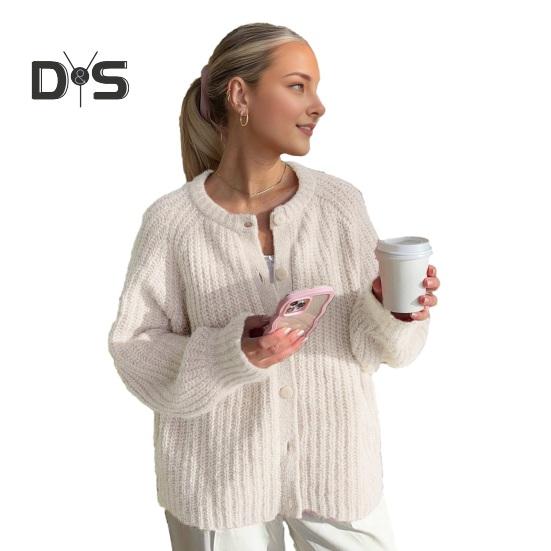 

Женский свитер, пальто, круглый вырез, длинный рукав, однотонный кардиган на пуговицах, свитер, толстая теплая трикотажная верхняя одежда S белый